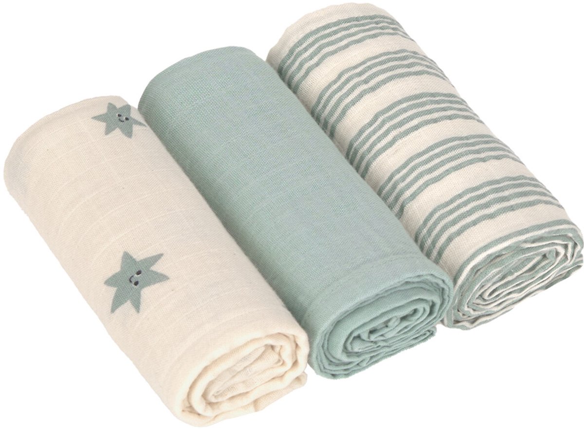 Lässig Tiny Team Swaddle & Burp Doeken - 3 Stuks - 60 x 60 cm - Granite Green