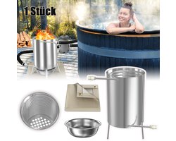 Froadp 1e Edelstahl Poolheizung Feuertonne Met Heizspirale, Zwembadverwarming Vuurton Ø32/ Ø38mm 2 In 1 Anschluss, Brennholz Heizung, Met Feuerschutzmatte & Restasche Auffangwanne, 28 L Inhalt Gartendusche Heizungen, Silber