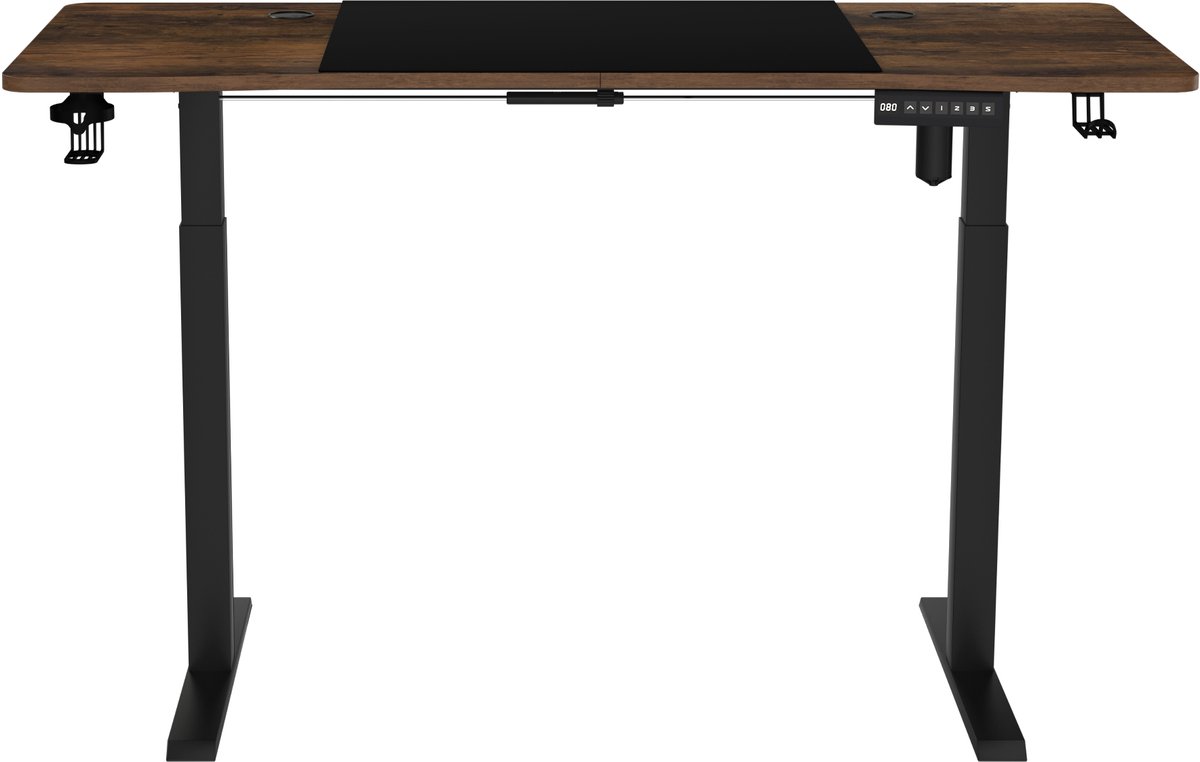 Aufun in hoogte verstelbaar computerbureau – 140x60 cm – staand bureau – met kabelgoot en koptelefoonhaak – bruin
