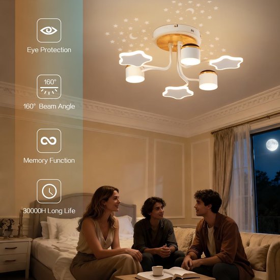 Luminaire de Plafond LED EpochGlo Chambre d'Enfant 60 cm - Design Ciel Étoilé - 24W 2160LM - Dimmable (3000K-6000K) - Télécommande, Veilleuse & Minuteur - Pour Garçons & Filles - Lampe de Chambre