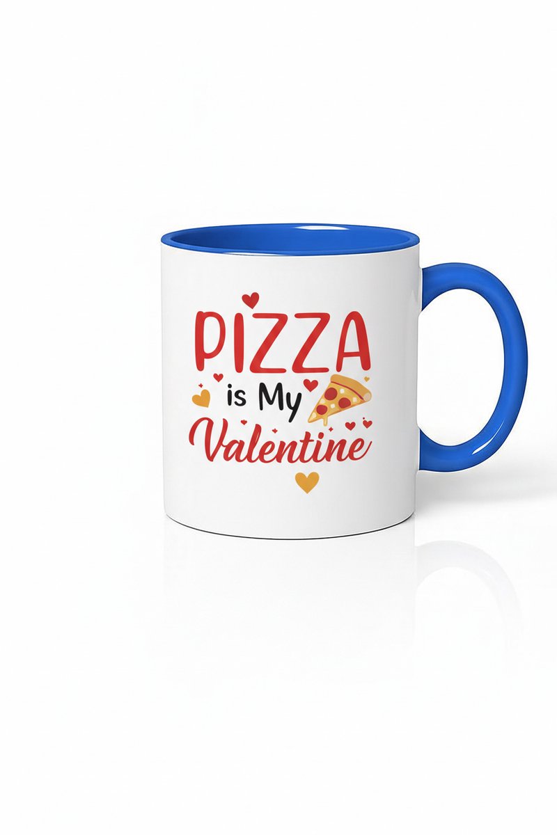Valentijnsdag Mok 'Pizza is My Valentine' - Grappig Cadeau voor Pizzaliefhebbers - Blauw/Wit