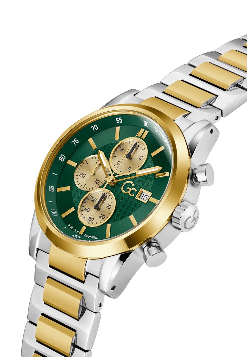 Gc Gc Gallant Quartz Chronograaf Horloge Zilver En Geel Goud Case: 100% Stainless Steel | Armband: 100% Stainless Steel 42 mm Z61001G2, Z61002G9