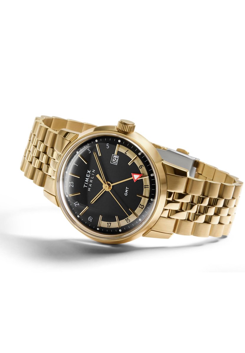Timex Marlin® Quartz Gmt Quartz Analoog Horloge Goudkleurig Kast: 100% Roestvrij Staal | Armband 100% Roestvrij Staal 40 mm TW2Y47600AJ, TW2Y47700AJ