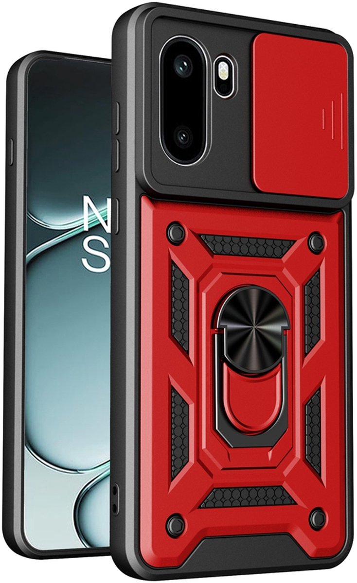 MobyDefend Hoesje - Geschikt voor OnePlus 15R - Pantsercase Met Draaibare Ring - Rood
