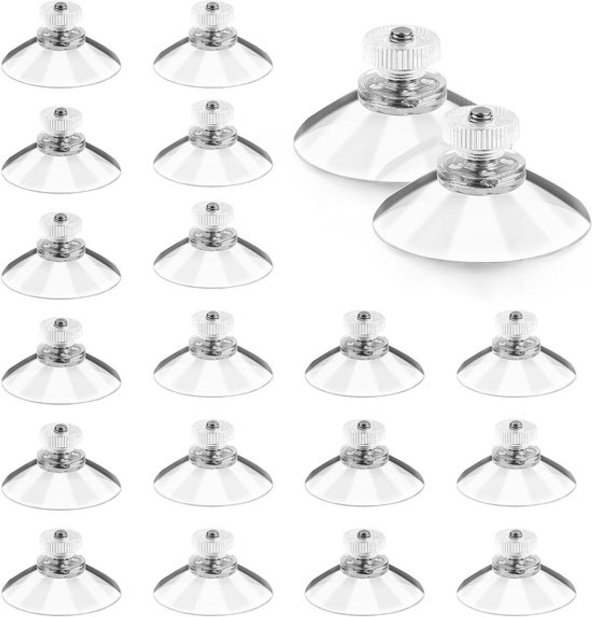 Zuignappen Set van 20 stuks, M5 Schroefdraad en Kartelmoeren, Ø 40 mm, Transparant - Raamzuignappen voor Auto, Decoratie en Ophanging