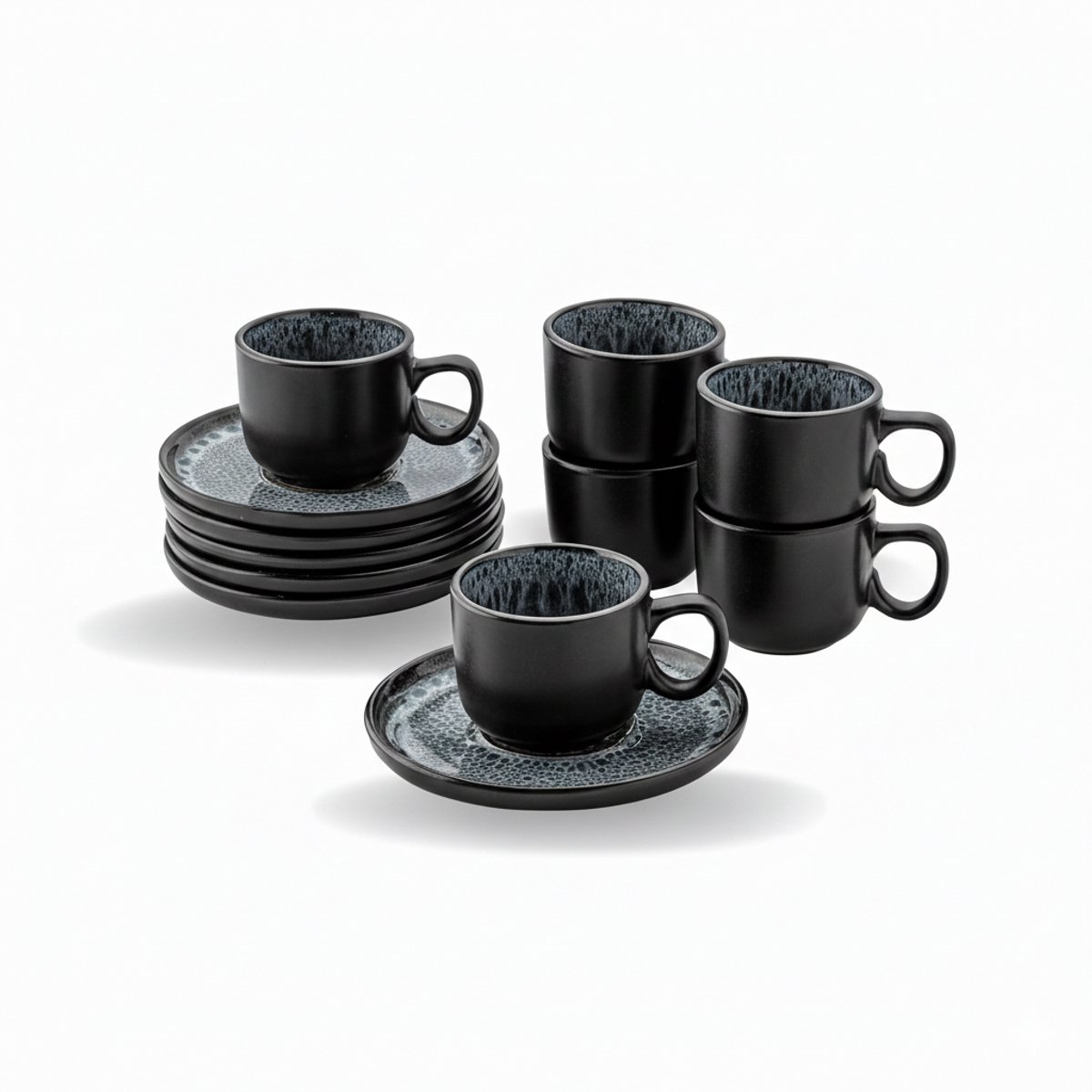 Set espressokopjes, 12-delig, mokka-kopjes - set voor 6 personen - kopjes en schoteltjes - espressokopjes