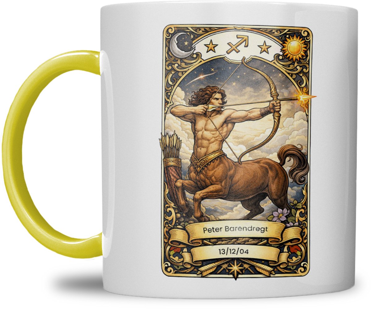 Sterrenbeeld mok - Boogschutter - Oranje - Tarot mok - Gepersonaliseerd met naam en datum
