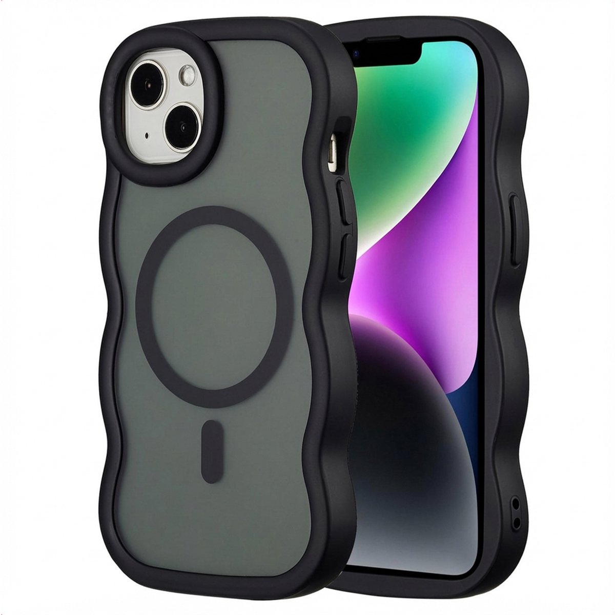 Selencia Wavy Case - Golvend Hoesje geschikt voor Apple iPhone 14 / 13 - Zwart