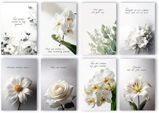 ASKWK025 - Condoleance kaarten - Set condoleance kaarten - Set van 8 dubbele kaarten met enveloppen - Rouwkaarten - Sterkte wensen - Gecondoleerd - Condoleancekaarten - Wenskaarten