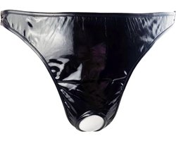 BamBella ® - String Maat S/M Datex Zwart (Latex en stof SM kleding BDSM erotische heren kleding ondergoed lingerie onderbroek zwart