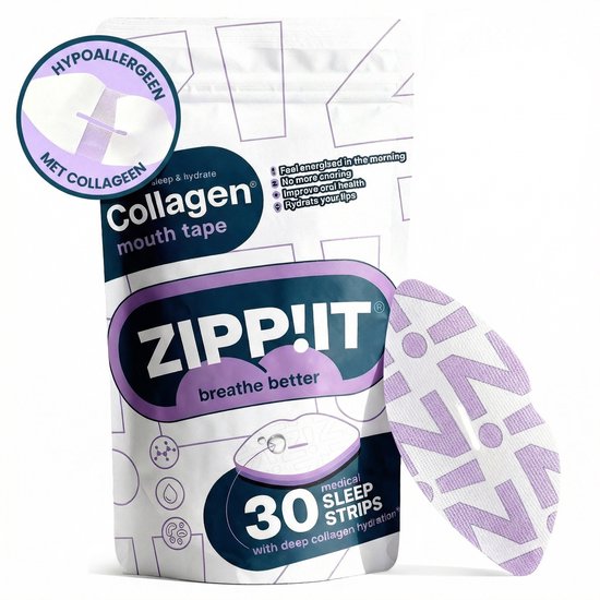 Zippit® Collageen Mondtape - Met hoge dosis Collageen - Mondtape voor de gevoelige huid en droge lippen - Met ademgaatje - Anti snurk slaapstrips - Mouth tape - Mond tape - Beter Slapen
