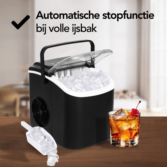 Quvo® Ijsblokjesmachine - Ijsblokmachine - Ijsblokjesmaker - Inclusief Ijsschep - 1.3 Liter - Zwart - 23cm x 30cm x 29cm van Quvo — afbeelding 4