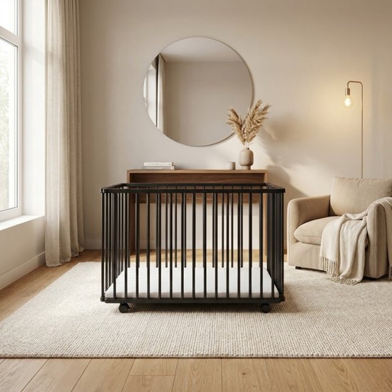 Bebies First LIAM Babybox Inklapbaar / Baby box – Kinderbox / Playpen Met Wieltjes - 99 x 75 x 74 cm - Zwart