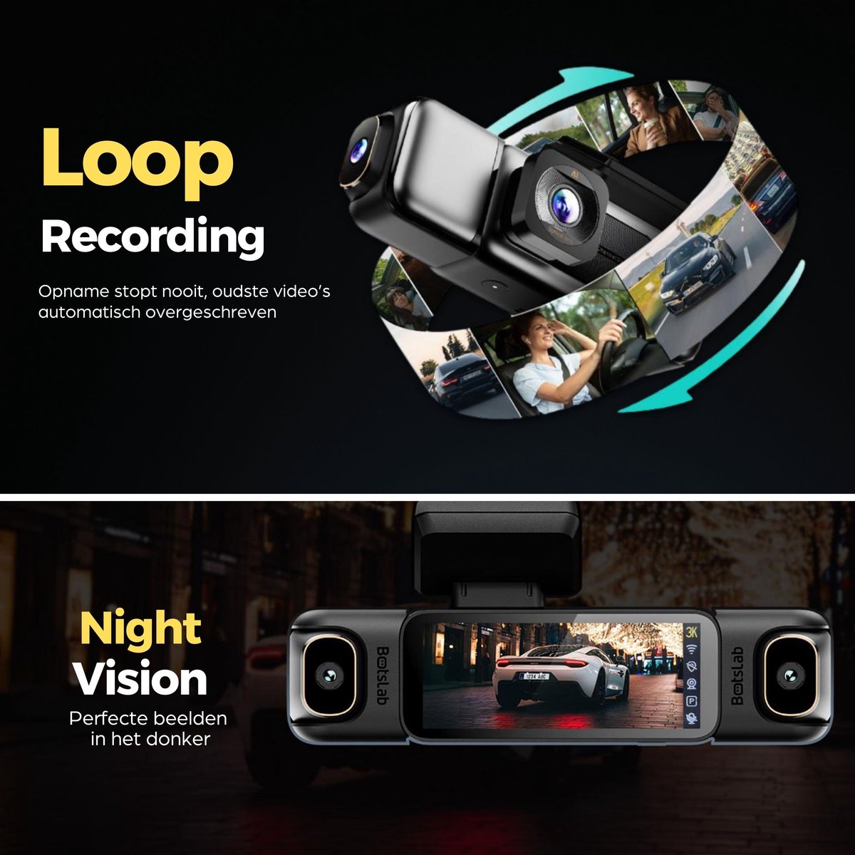 Botslab G980H Pro 2CH 4K Wifi Gps 2CH 64gb dashcam - 4K camera voor + 2K achter - 2,45 inch LCD - 64gb Micro SD kaart thumbnail 6