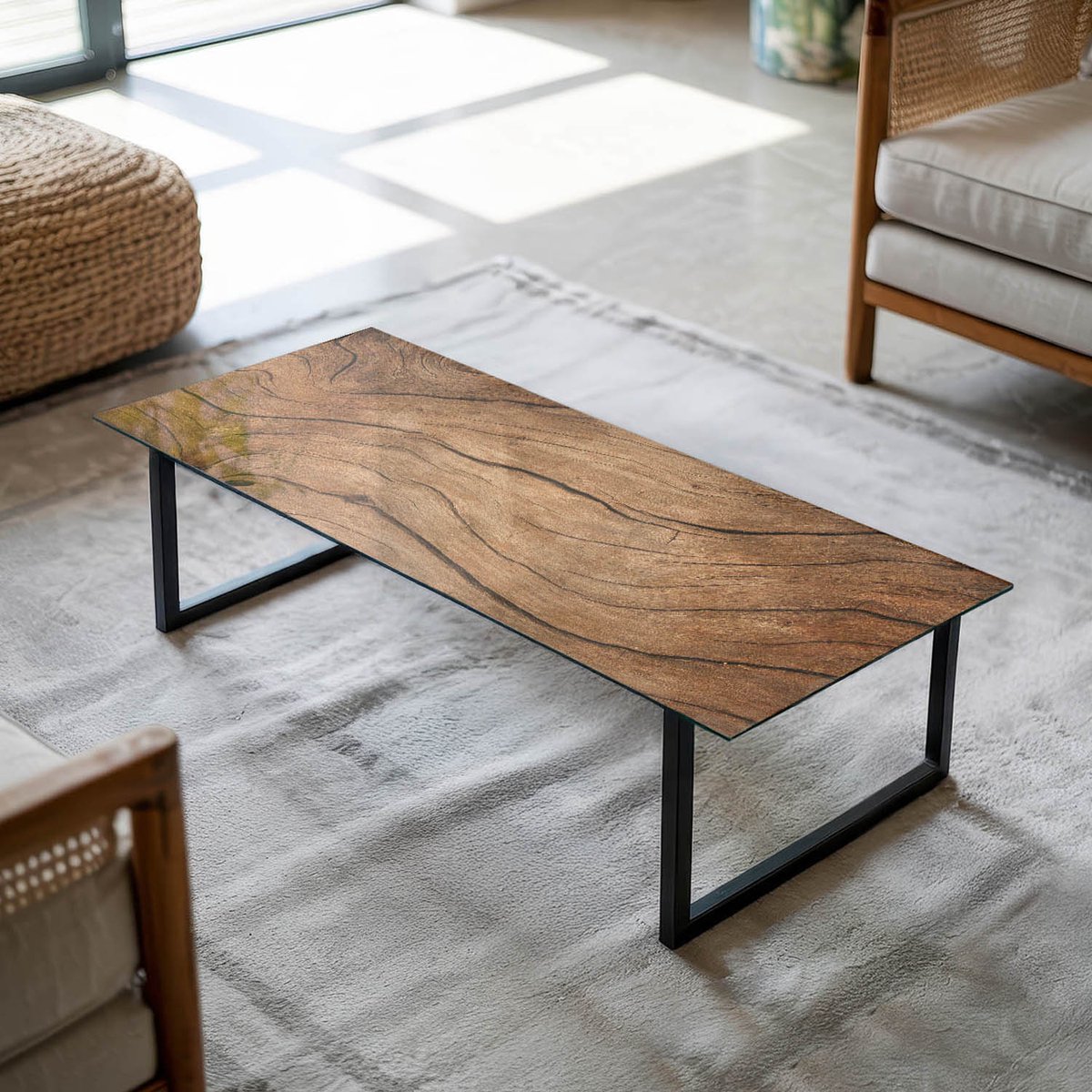 Coloray Tafelblad - Tafelblad Van Glas - 125x50 cm - Bruin - Rechthoek Glazen Tafelblad - Salontafel Blad - Gehard Glas Tafelblad - Glazen Blad - Tafelblad Van Gehard Glas woonkamerdecoratie Bruin - Houten structuur van de natuur