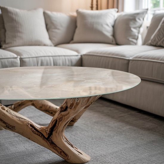 Coloray Tafelblad - Salontafel Blad - 50 cm - Romig - Rond Glazen Tafelblad - Glazen Blad - Tafelblad Van Gehard Glas - Tuintafelblad - Tafelblad Buiten woonkamerdecoratie