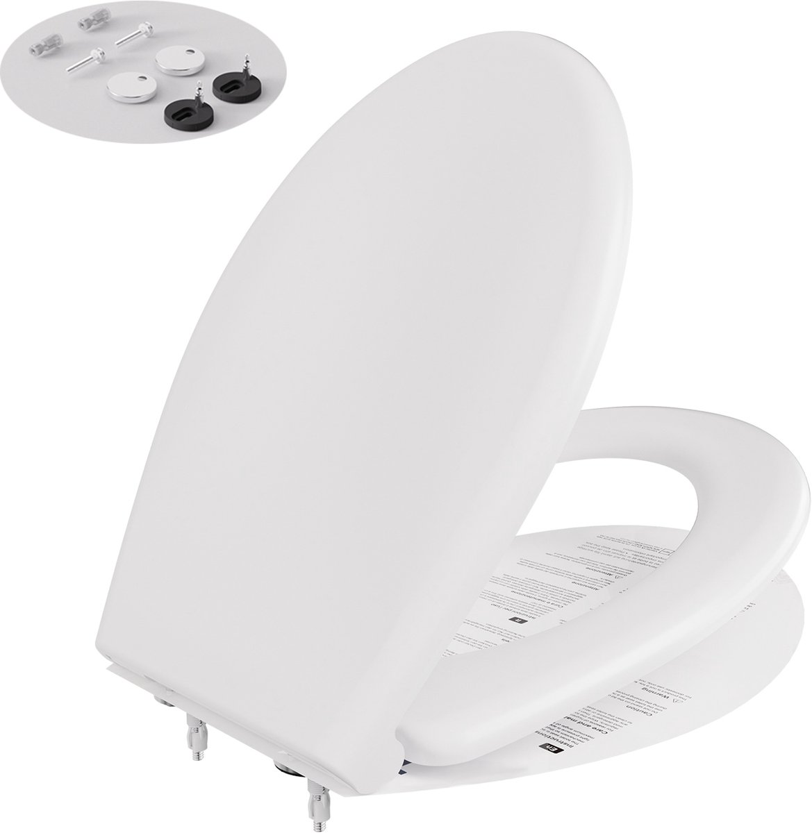 Anycee Max WC bril - Toiletbril met deksel- Antibacterieel wit Duroplast - Ovale Vorm - Soft Close - RVS Scharnieren - Een druk op de knop-installatie - Wit