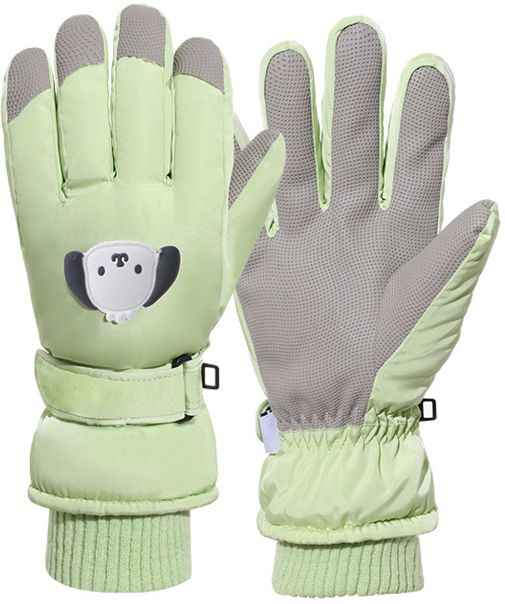 Handschoenen Handschoenen kind -Kinderskihandschoenen Touchscreen Handschoenen Winddicht Warm Geschikt voor kinderen van 8-14 jaar in de winter Lichtgroen