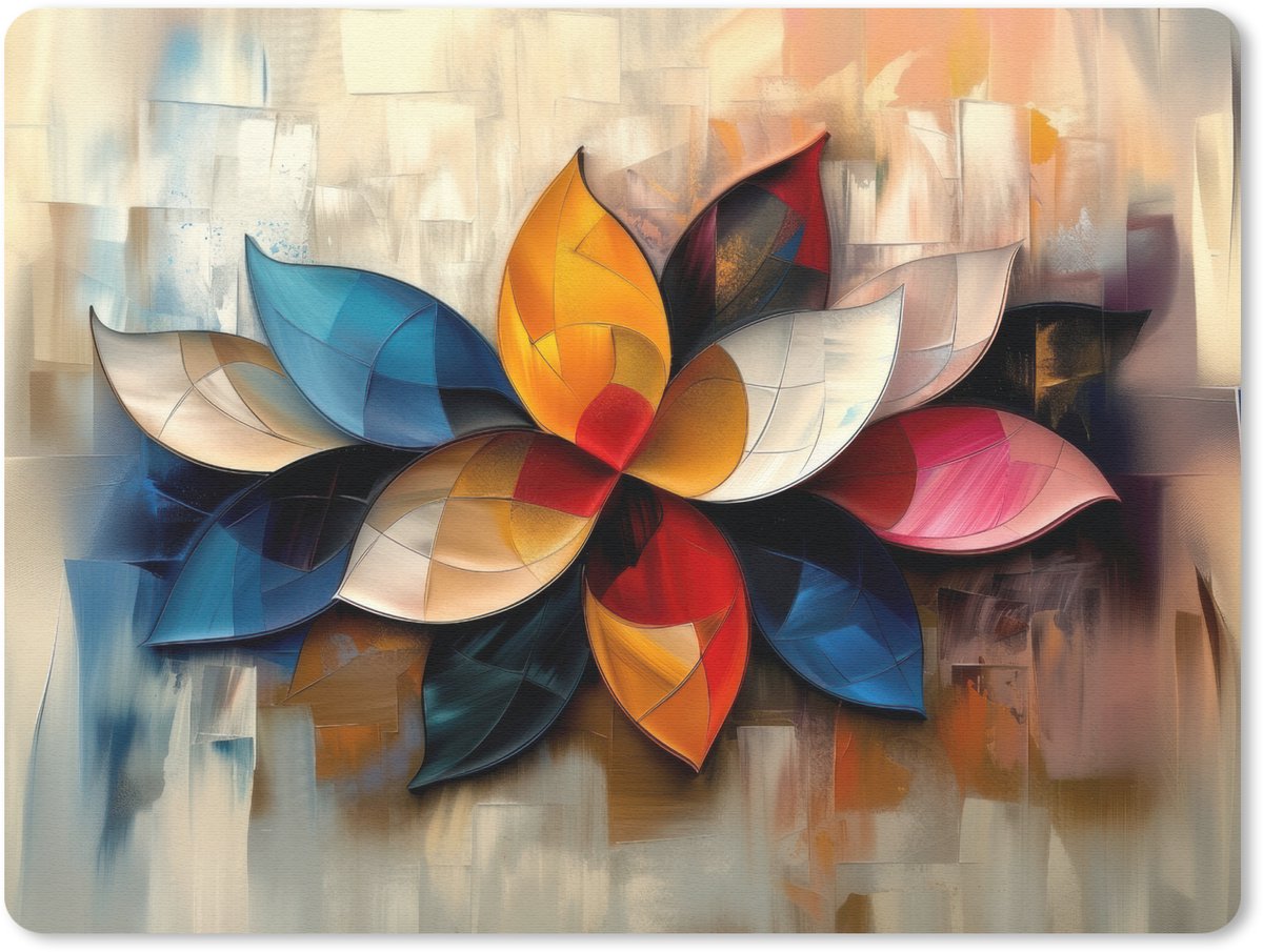Muismat 23x19 cm - Mousepad Bloem - Abstract - Kleurrijk - Bladeren - Muismatten