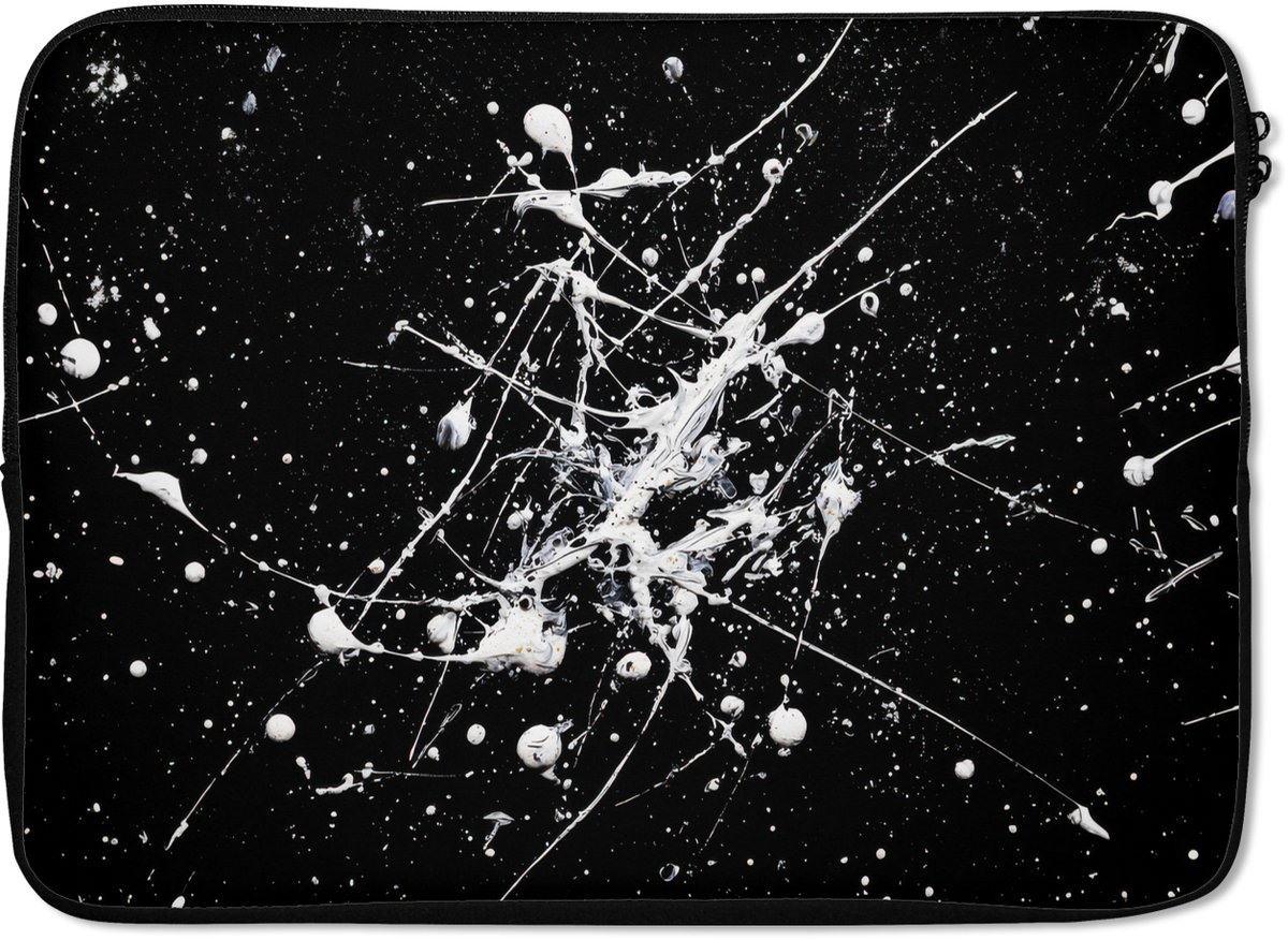 Laptophoes 14 inch - Verfspatten - Wit - Abstract - Explosie - Laptop sleeve - Binnenmaat 33x23 cm - Zwarte achterkant