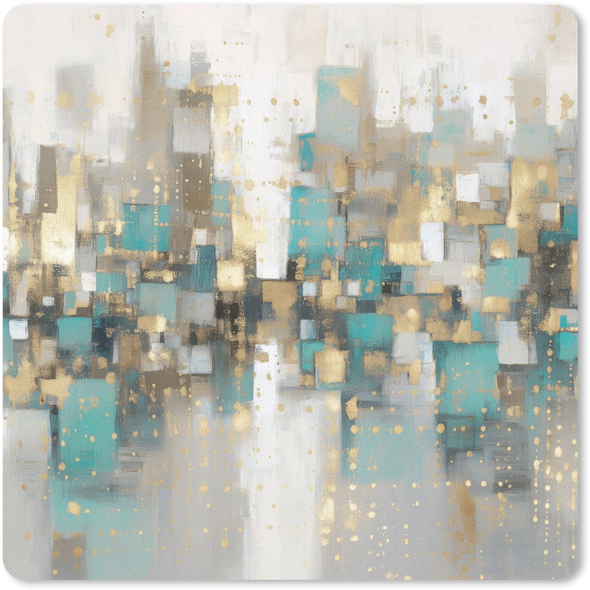 Muismat 20x20 cm - Mousepad Abstract - Blokken - Goud - Skyline - Muismatten