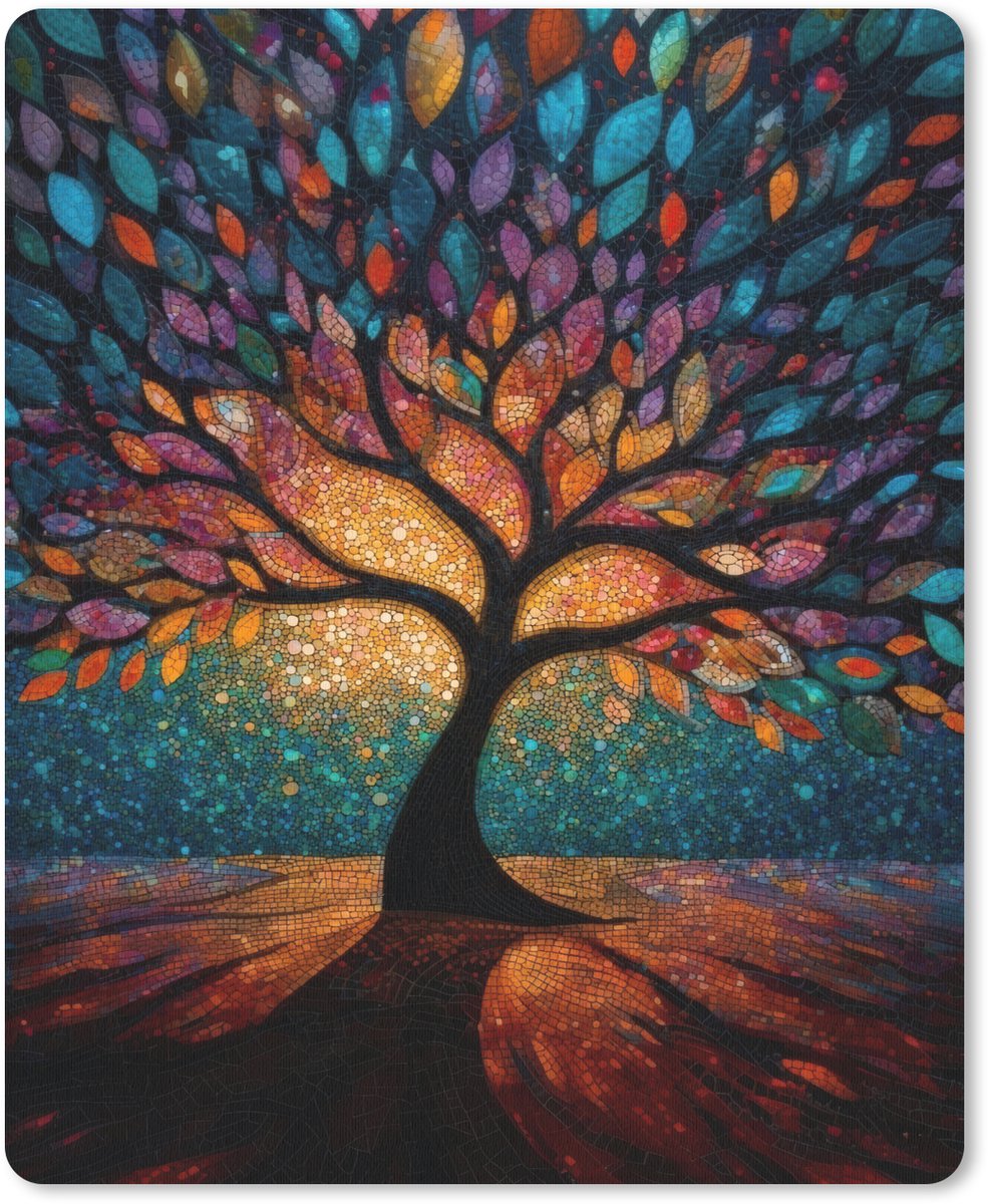 Muismat 19x23 cm - Mousepad Mozaïek - Kleurrijk - Boom - Takken - Muismatten