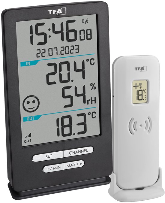 TFA Dostmann Funk-Thermometer XENA HOME 30.3074.10 Draadloze thermometer digitaal Antraciet