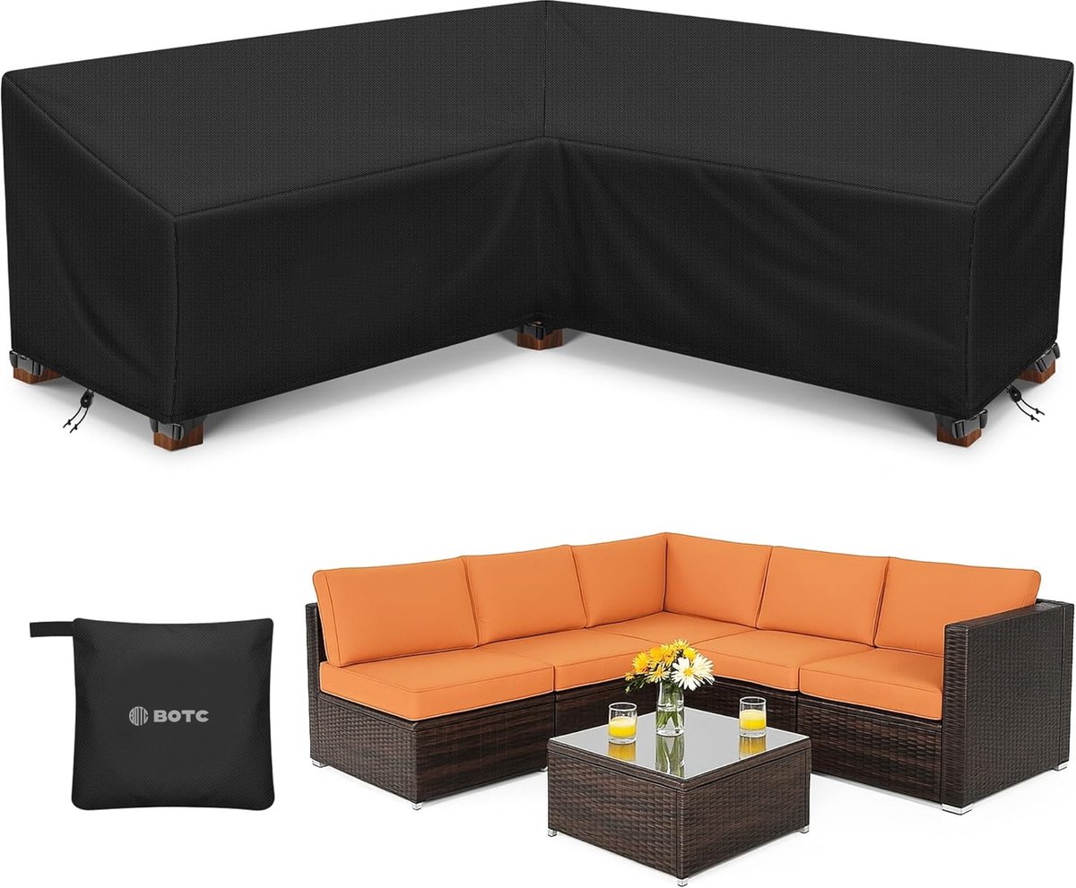 BOTC Tuinbank Beschermhoes - Premium 420D - L-vorm - 300x300x70cm - Zwart