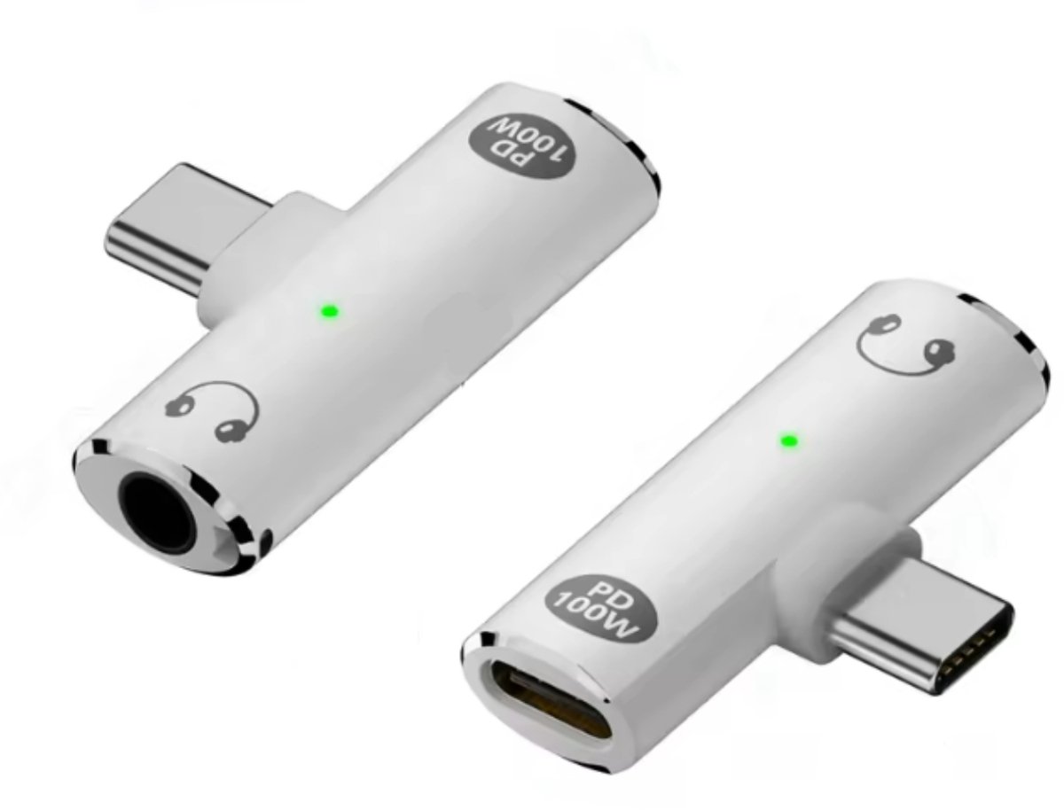 Xtabarya 100W 2 In 1 Usb Type C Converter Naar 3.5mm Aux Jack Adapter Usb C Opladen Uitbreiding Oortelefoon Adapter- Wit
