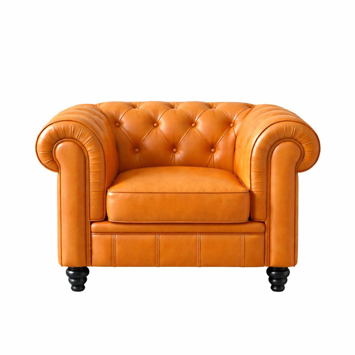 Chesterfield Bank 1-Zits - Cognac - Oker geel - Leer - Bank - Sofa - Fauteuil