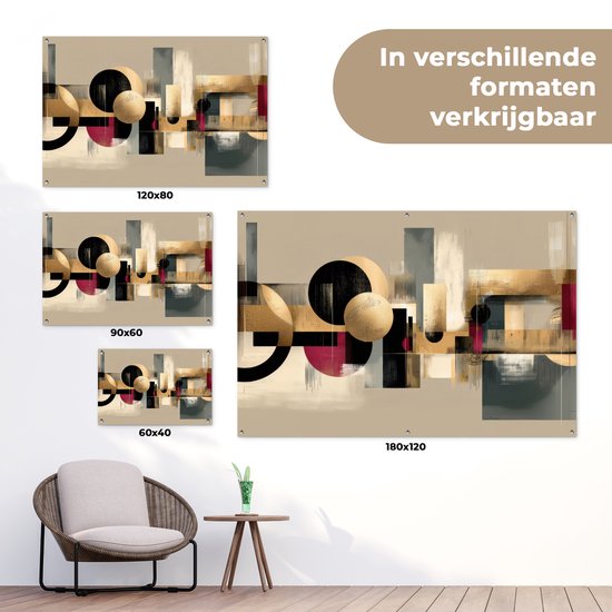 Affiches de jardin abstraites de 120x80 cm, 90x60 cm et 60x40 cm, suspendues à un mur.