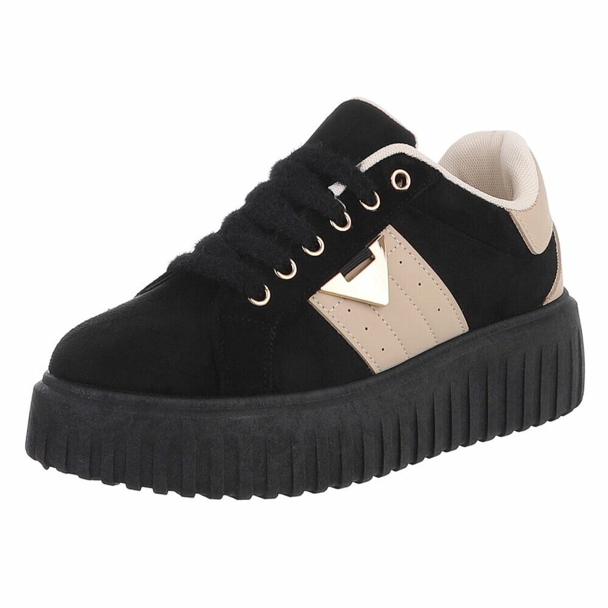 ZoeZo Design - sneakers - zwart/beige - suedine - met veters - maat 37 - zoolhoogte 4/5 cm - nieuwe collectie