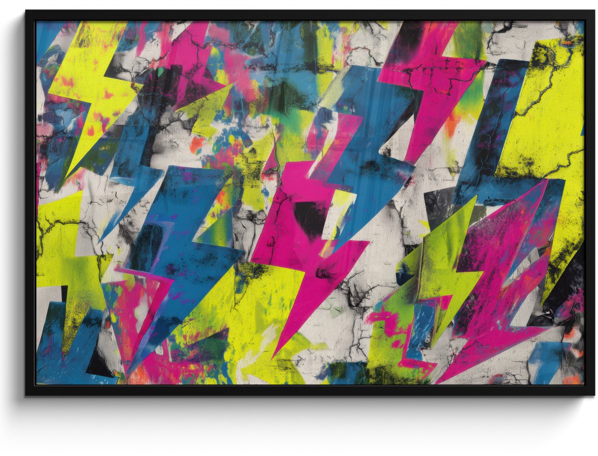 FrameYourWall Poster in lijst - Fotolijst 120x80 cm - Posters - Bliksemschichten - Patroon - Marmer - Kleuren - Posterlijst zwart - Decoratie - Wanddecoratie woonkamer - Muurdecoratie slaapkamer Bliksemschichten - Patroon - Kleuren