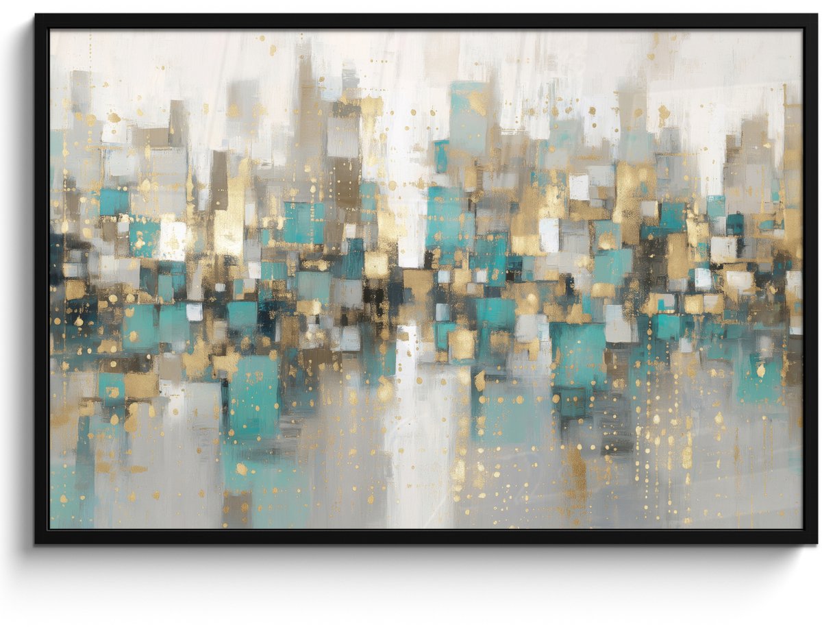 FrameYourWall Poster in lijst - Fotolijst 120x80 cm - Posters - Abstract - Blokken - Goud - Skyline - Posterlijst zwart - Decoratie - Wanddecoratie woonkamer - Muurdecoratie slaapkamer