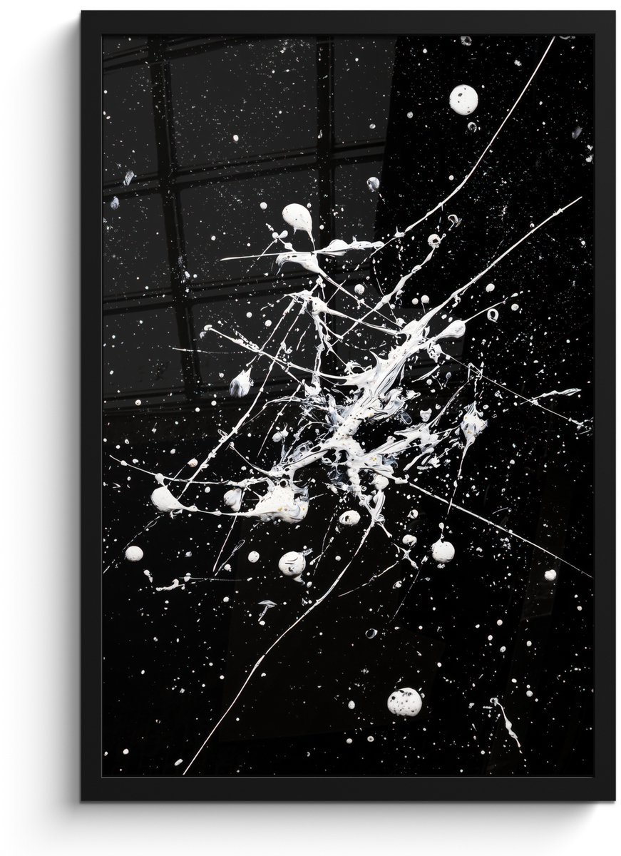 FrameYourWall Poster in lijst - Fotolijst 40x60 cm - Posters - Verfspatten - Wit - Abstract - Explosie - Posterlijst zwart - Decoratie - Wanddecoratie woonkamer - Muurdecoratie slaapkamer
