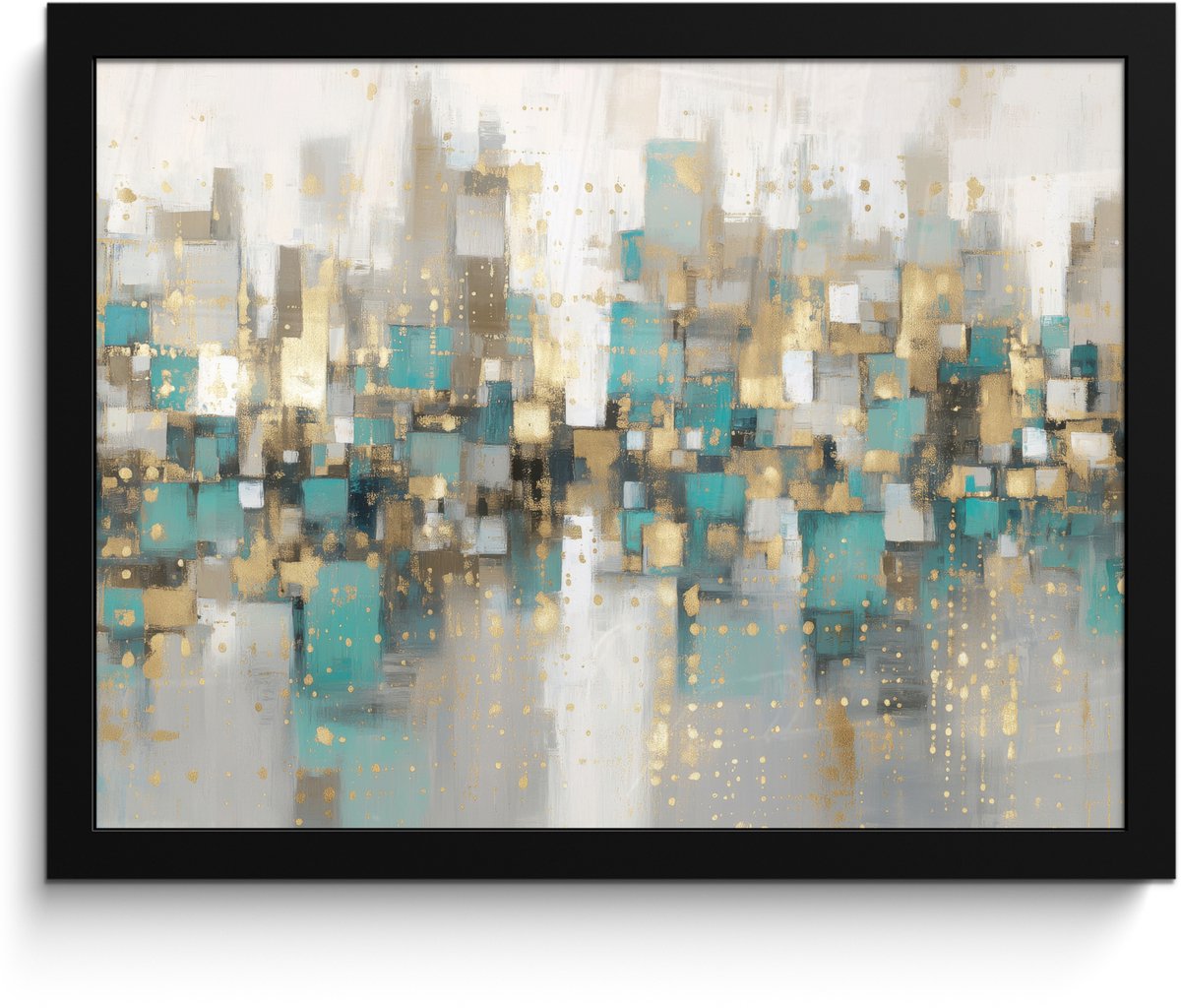 FrameYourWall Poster in lijst - Fotolijst 40x30 cm - Posters - Abstract - Blokken - Goud - Skyline - Posterlijst zwart - Decoratie - Wanddecoratie woonkamer - Muurdecoratie slaapkamer
