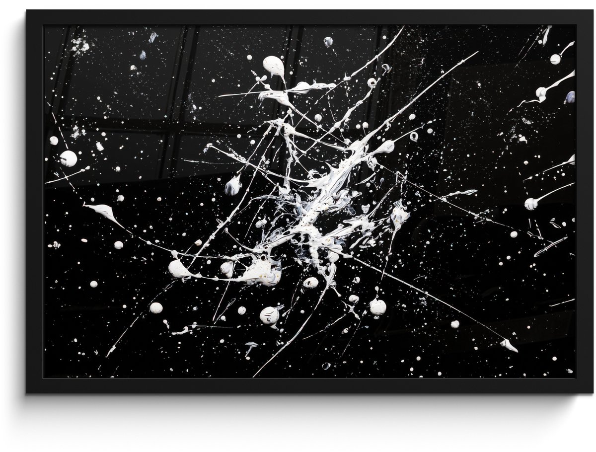 FrameYourWall Poster in lijst - Fotolijst 60x40 cm - Posters - Verfspatten - Wit - Abstract - Explosie - Posterlijst zwart - Decoratie - Wanddecoratie woonkamer - Muurdecoratie slaapkamer