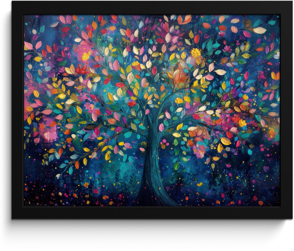 FrameYourWall Poster in lijst - Fotolijst 40x30 cm - Posters - Kleurrijk - Boom - Magisch - Abstract - Posterlijst zwart - Decoratie - Wanddecoratie woonkamer - Muurdecoratie slaapkamer
