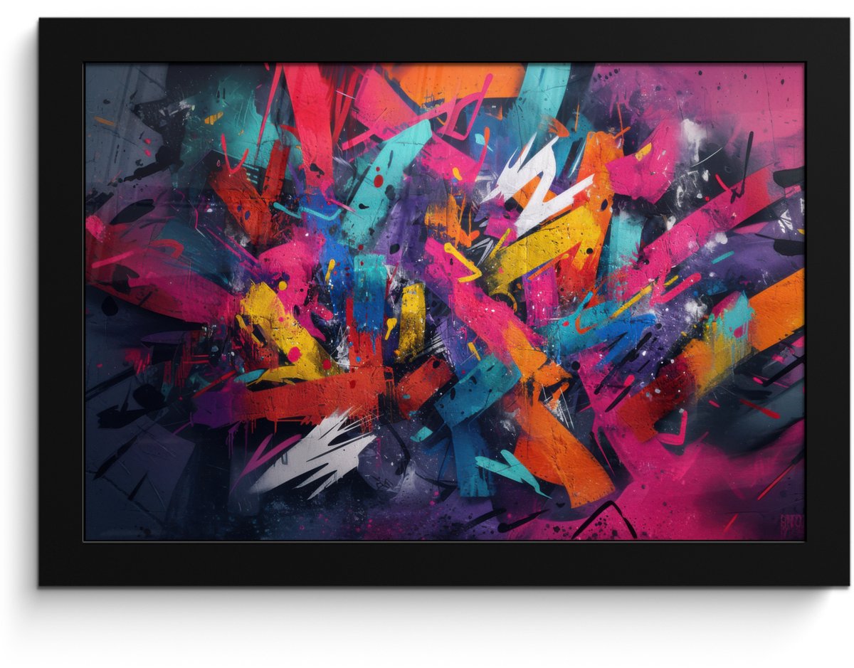 FrameYourWall Poster in lijst - Fotolijst 30x20 cm - Posters - Abstract - Explosie - Neonkleuren - Posterlijst zwart - Decoratie - Wanddecoratie woonkamer - Muurdecoratie slaapkamer