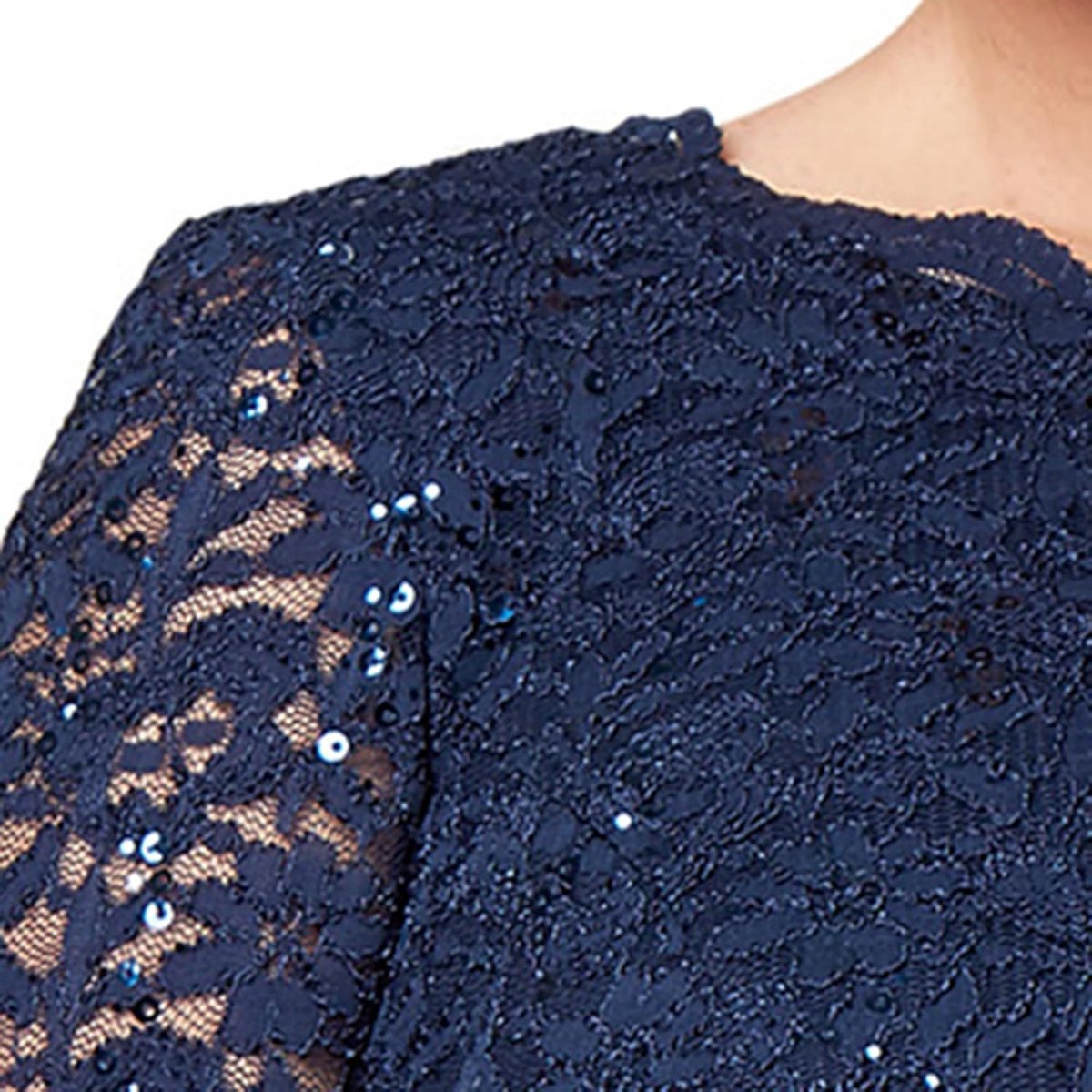 Chique Plus Size Gown met Kant Lijfje - Lange Avondjurk Navy