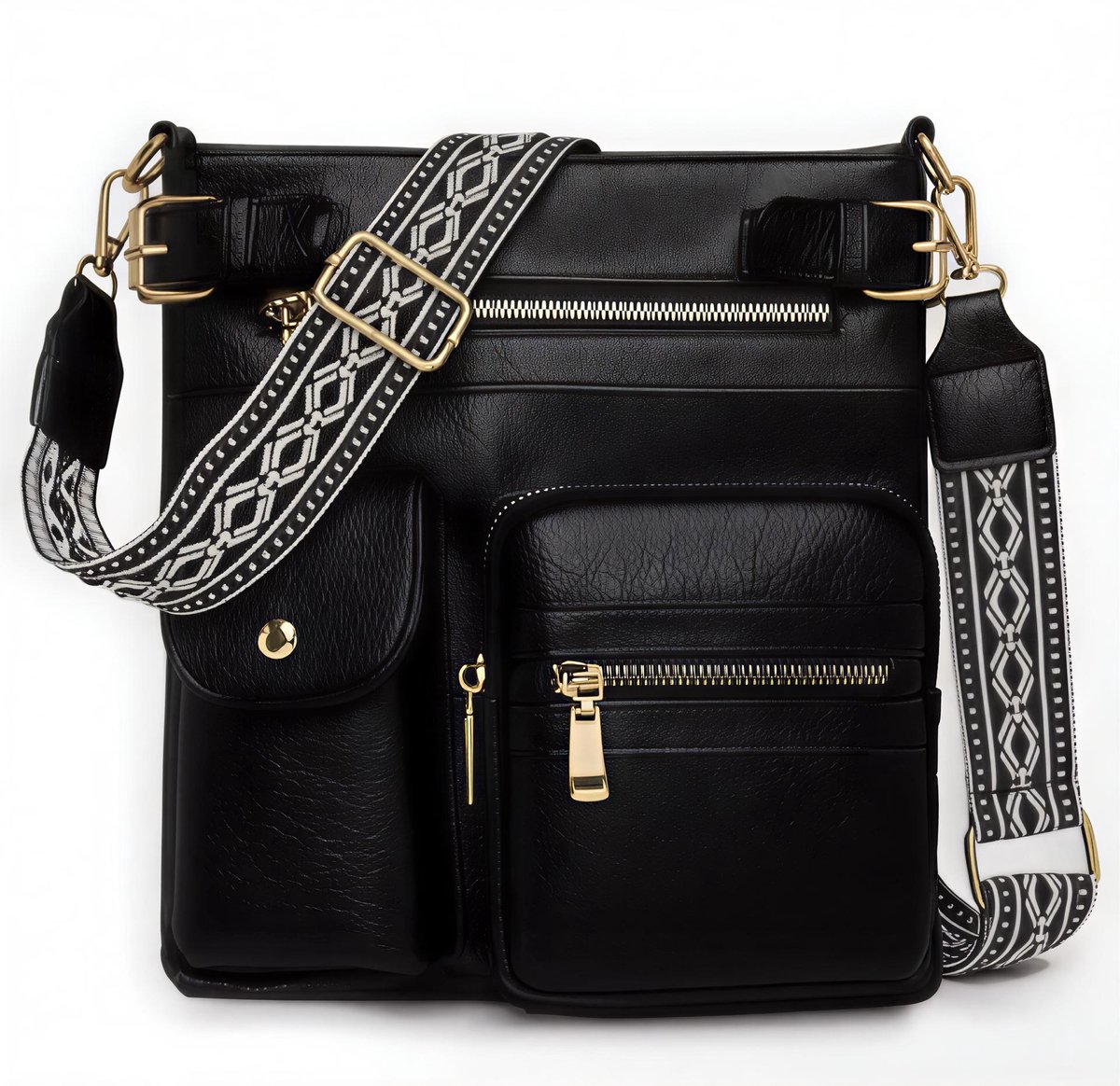 Dames Crossbody Tas met Grote Inhoud - Casual Onderarm en Schoudertas met Ritssluiting - PU Handtas met Zachte Polyester Voering voor Dagelijks Gebruik - Zwart