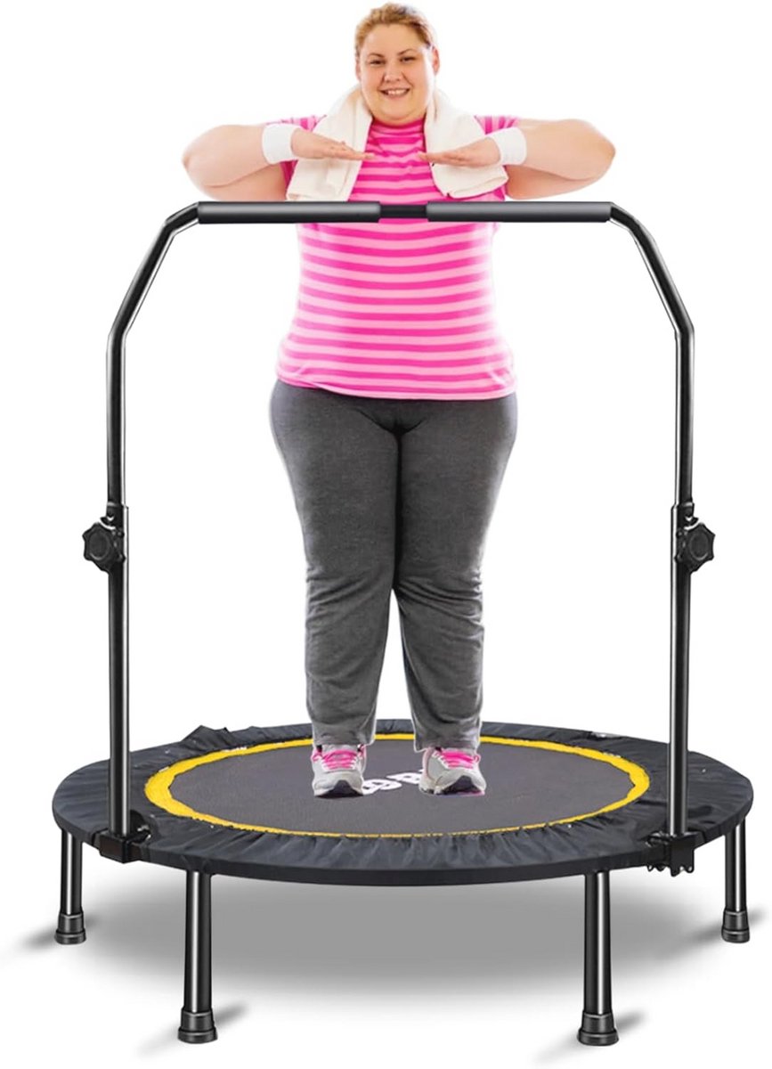 Opvouwbare Fitness Trampoline met Verstelbare Handgreep voor Kinderen en Volwassenen - Ideaal voor Calorie Verbranden en Verbeteren van Balans