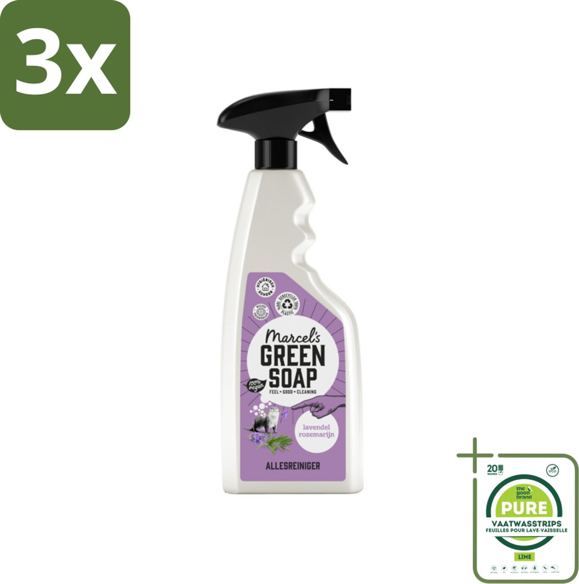 3 x Marcel’s Green Soap – Allesreiniger Spray – Lavendel & Rozemarijn – 500 ml - Grootverpakking - Allesreiniger Spray - Natuurlijke Reiniger - Plantaardige Zeep - Vet En Vuil Verwijderen - Tafel Reinigen