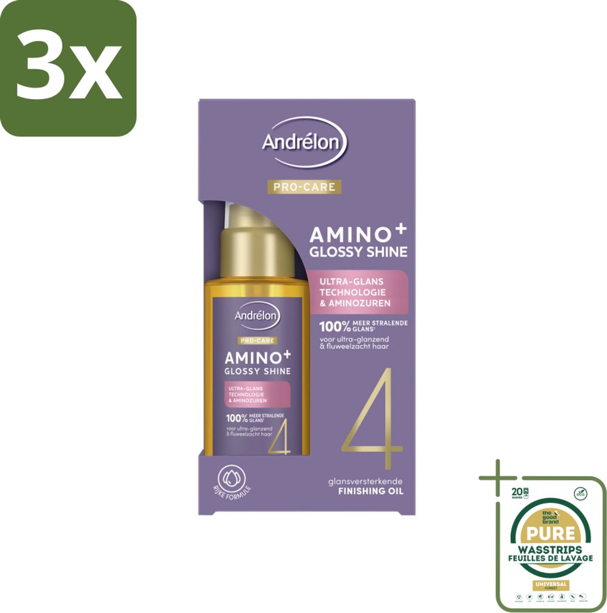 3 x Andrélon – Finishing Oil – Pro Care Amino+ Glossy Shine – 50 ml - Grootverpakking - Haartype - Haarverzorging - Finishing Oil - Glans - Pluiscontrole