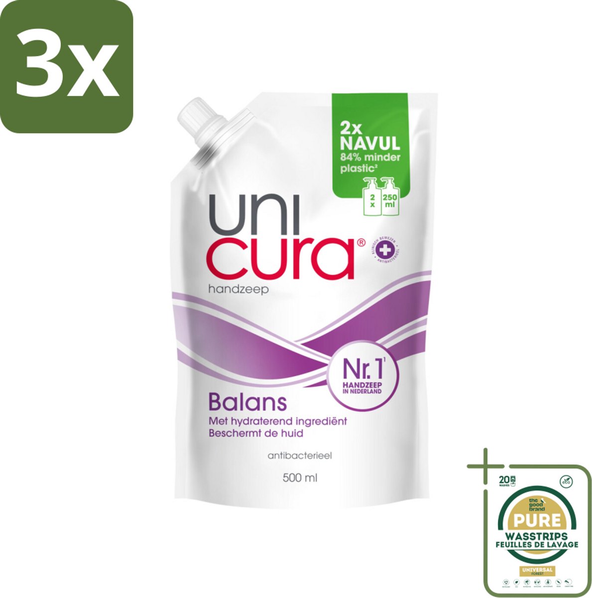 3 x Unicura – Vloeibare Handzeep Navulling – Balans – 500 ml - Grootverpakking - Kabel - Kabels - Kabelsysteem - Kabelsysteem