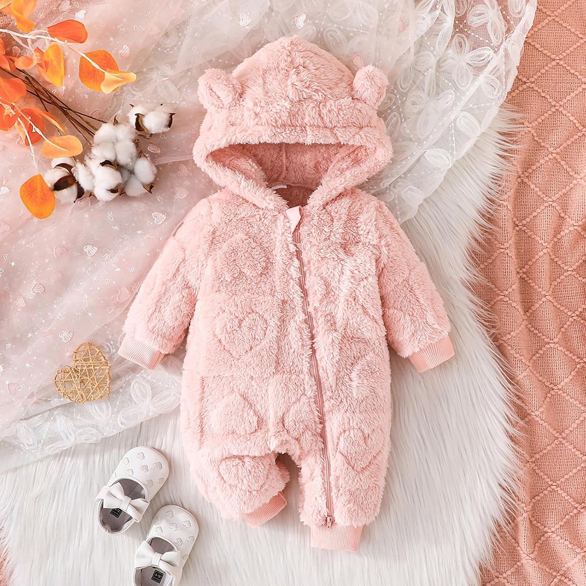 Pasgeboren baby winter sneeuwpak fleece jumpsuit met capuchon