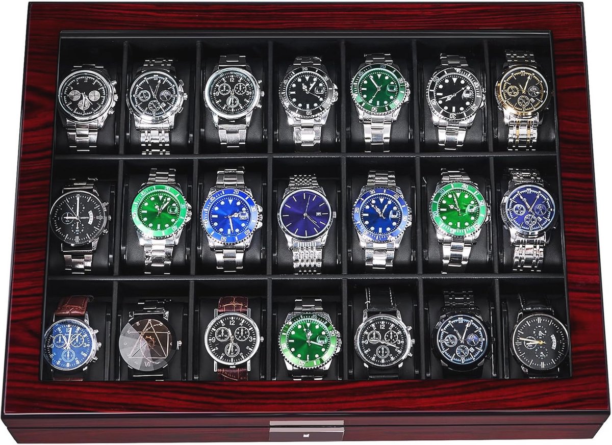 Elegante horlogebox met 21 sleuven voor horloges en sieraden