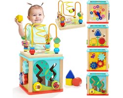 Topbright Houten Vormen Sorteer Activiteiten Kubus Speelgoed - 5 in 1 activiteiten kubus