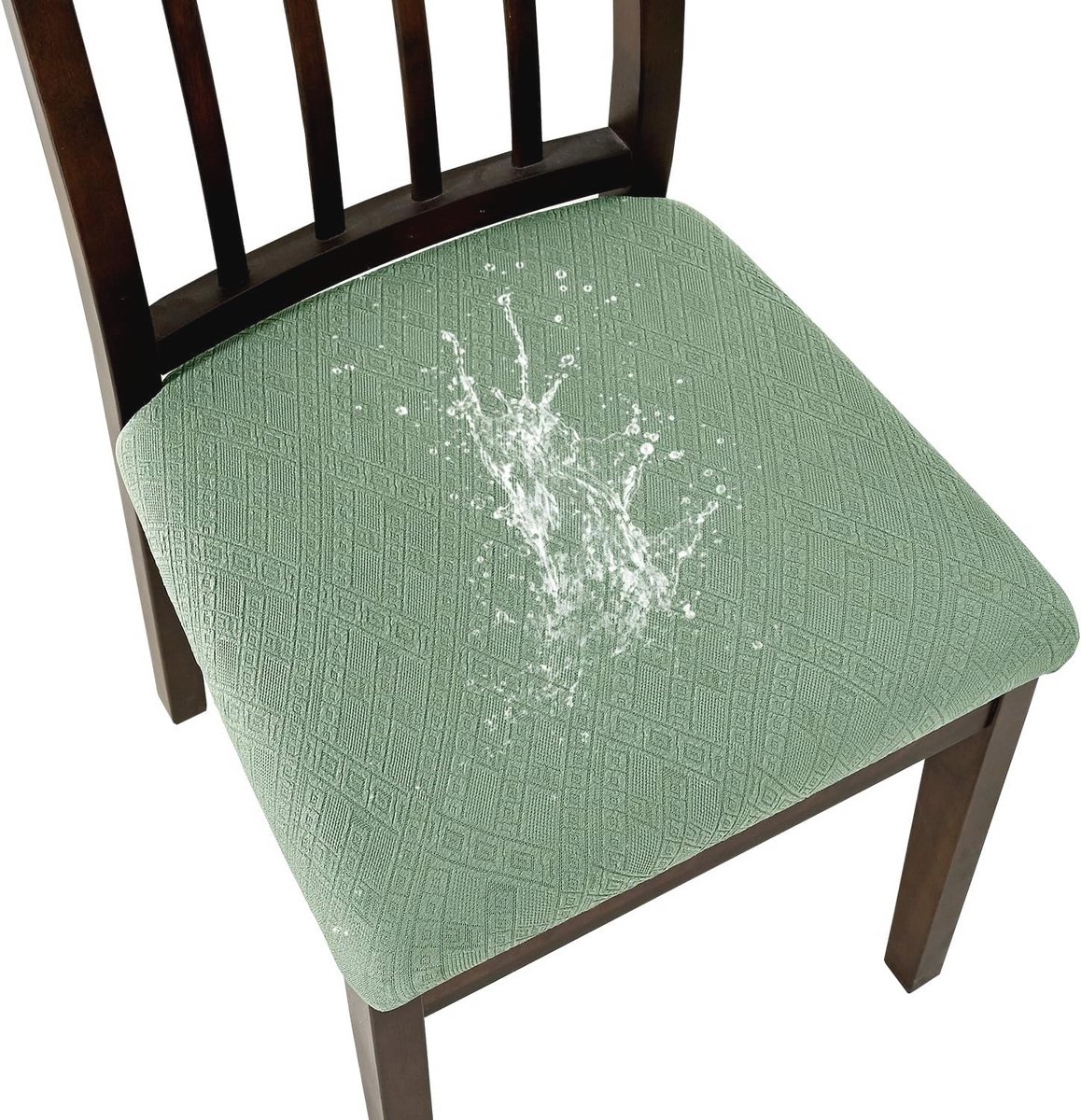 Stretch Jacquard Eetkamerstoelhoezen Set van 2 - Wasbare en Verwijderbare Anti-Stof Zitkussen Overtrekken in Matcha Groen
