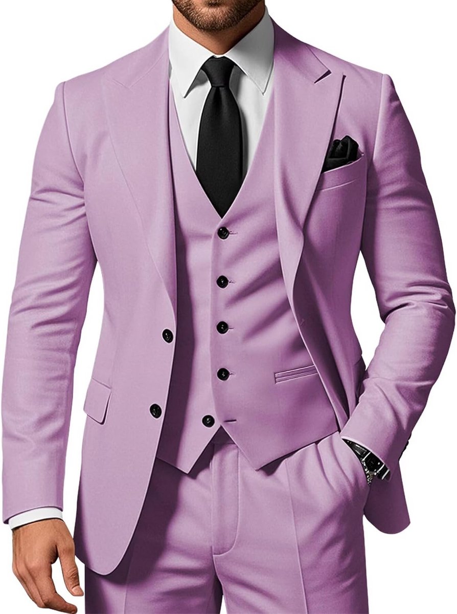 Heren 3-Delig Slim Fit Pak met Colpaulet, Colbert, Gilet en Pantalon voor Feest en Zakelijk